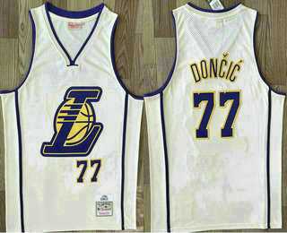 Men%27s Los Angeles Lakers #77 Luka Doncic Cream Throwback Swingman Jersey->new york knicks->NBA Jersey